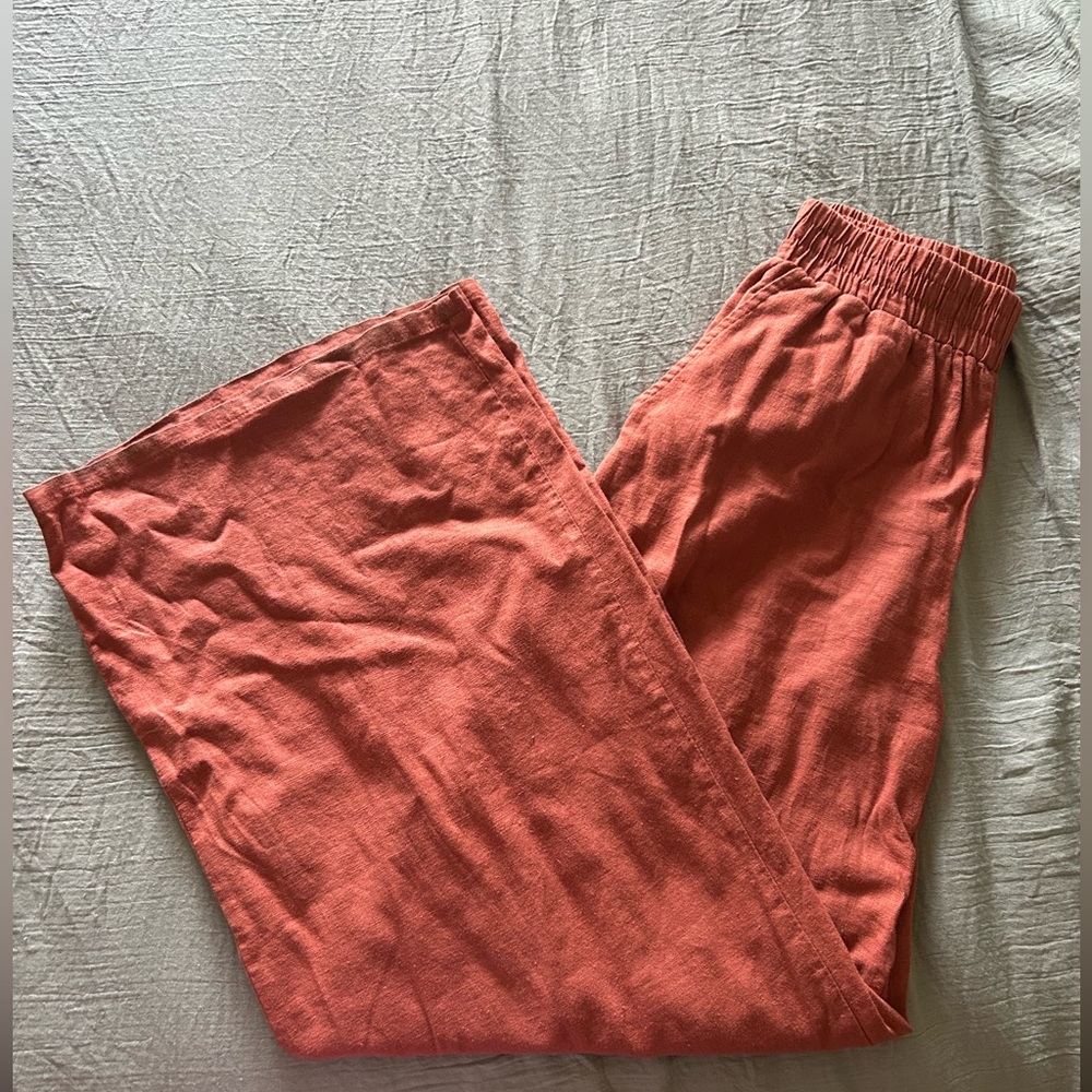 Burnt orange wide leg linen pant
